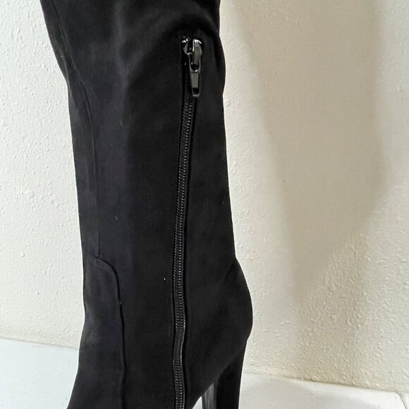Unisa Black Faux Suede Over-The-Knee Boots With Side Zipper & Drawstring - Picture 2 of 12